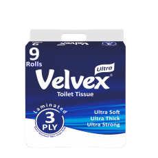 Velvex Toilet Tissue White 3Ply 9s Unw